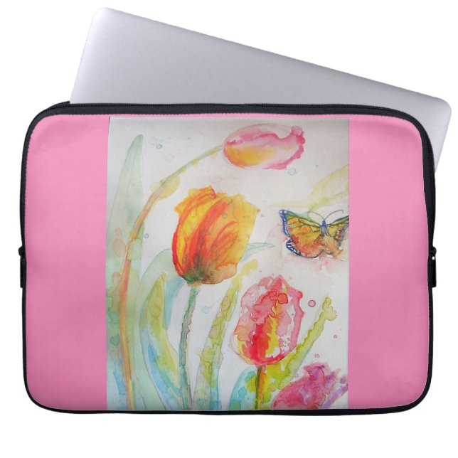 Pink Tulip Tulips Watercolor Laptop Case (Front)