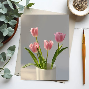 Pink Tulip Vase Realism Painting Postcard