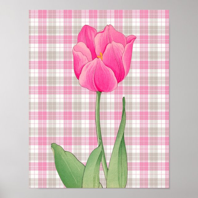 Pink Tulip Vintage Style Graphic Art Poster (Front)