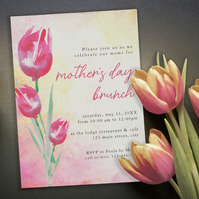 Pink Tulip Watercolor Mother's Day Brunch Invitation (Creator Uploaded)