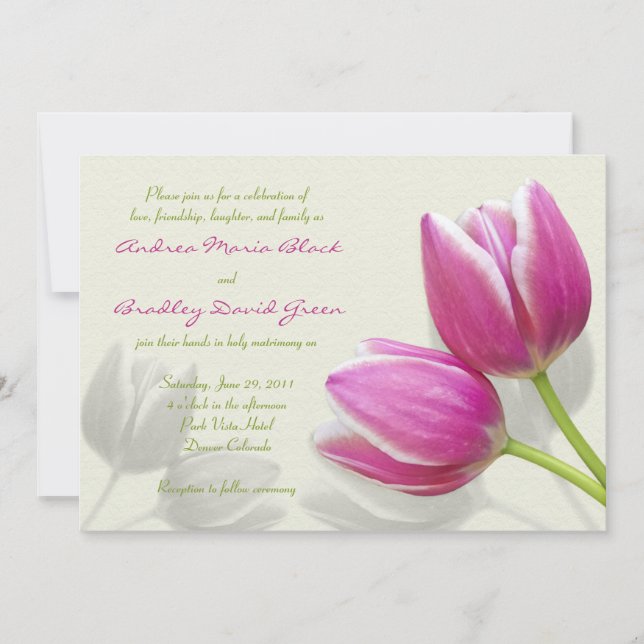 Pink Tulip Wedding Invitation (Front)