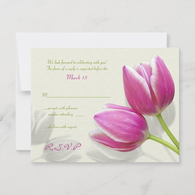 Pink Tulip Wedding Invitation Reply Card (Front)