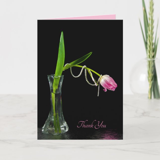 pink tulip with pearls thank you card (Front)