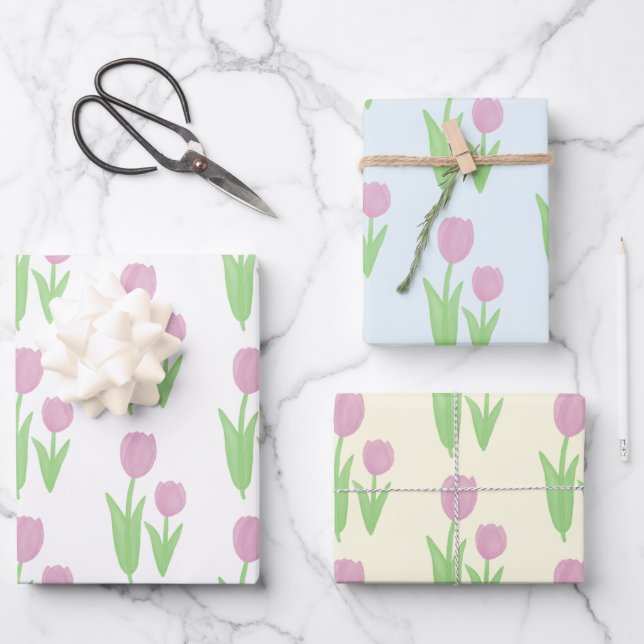 Pink Tulip Wrapping Paper Sheet (Front)