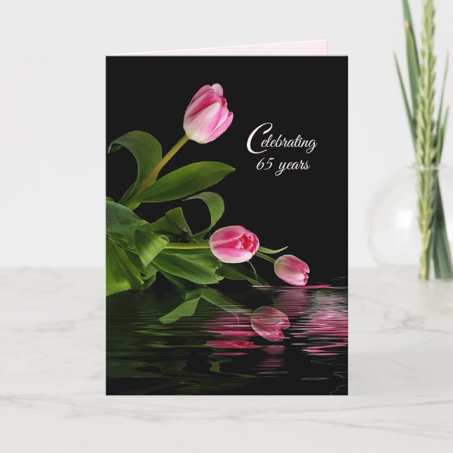 Pink Tulips 65th Anniversary Card (Front)