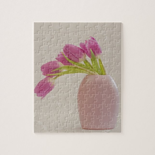 Pink Tulips And Lace Jigsaw Puzzle (Vertical)
