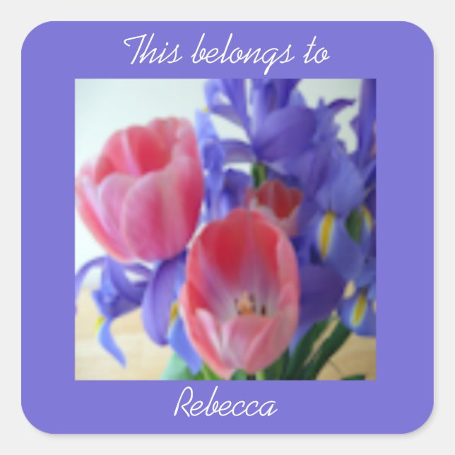 Pink Tulips And Purple Iris Custom Square Sticker (Front)