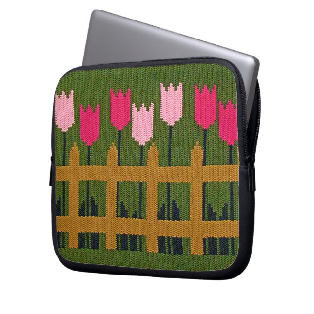 Pink Tulips Artisan Crochet Print Electronics Bag  (Front Left)