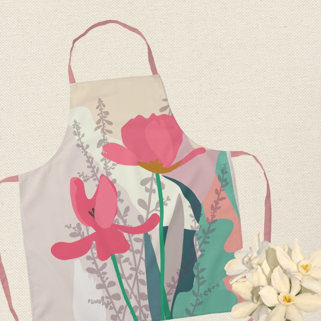 Pink Tulips Artistic Modern Colour Blocks  Florist Apron (Creator Uploaded)