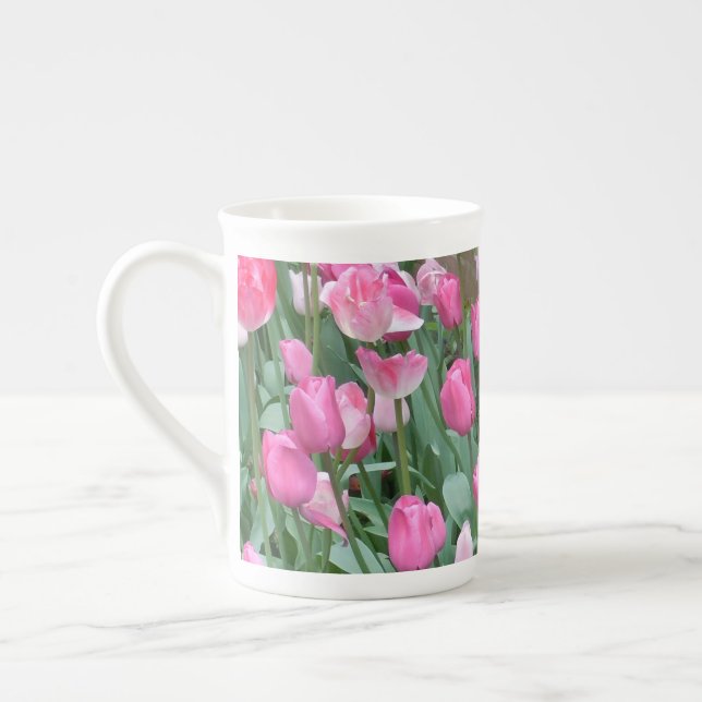 Pink Tulips Bone China Mug (Left)