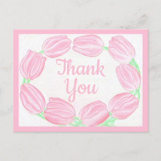 Pink Tulips Border ~Thank You Card