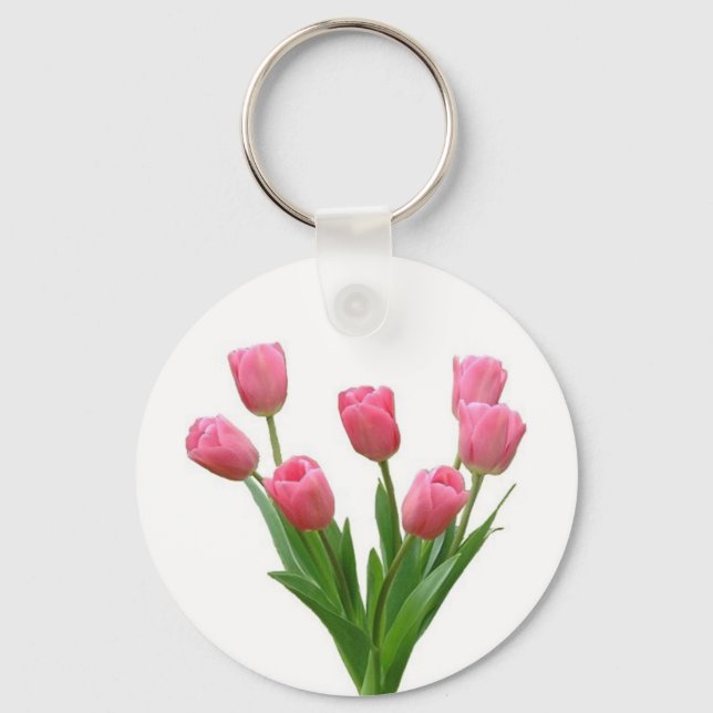 pink tulips - customisable key ring (Front)