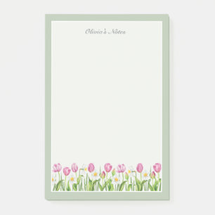 Pink Tulips Daffodils Spring Floral Post-it Notes
