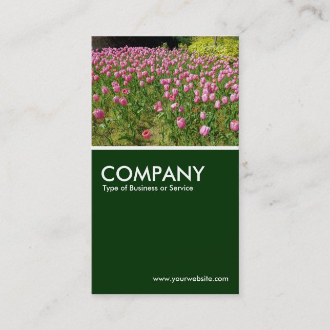 Pink Tulips - Dark Green Business Card (Front)