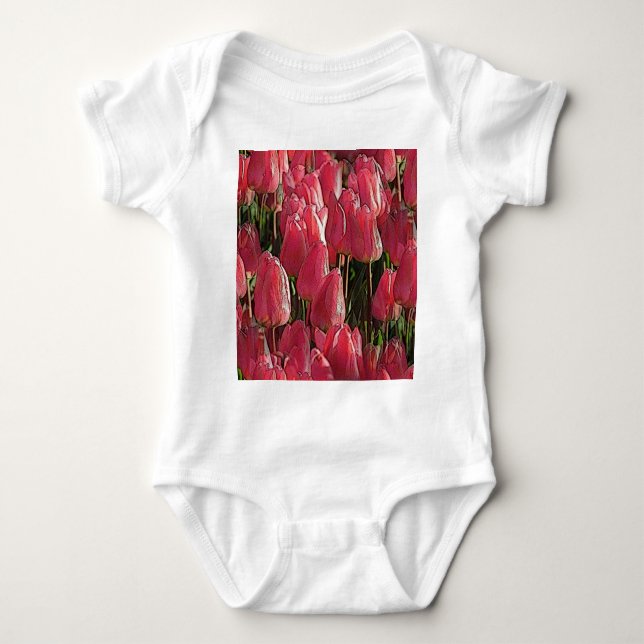 Pink Tulips Floral Baby Bodysuit (Front)