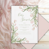 Pink Tulips Floral Elegant Baby Shower 