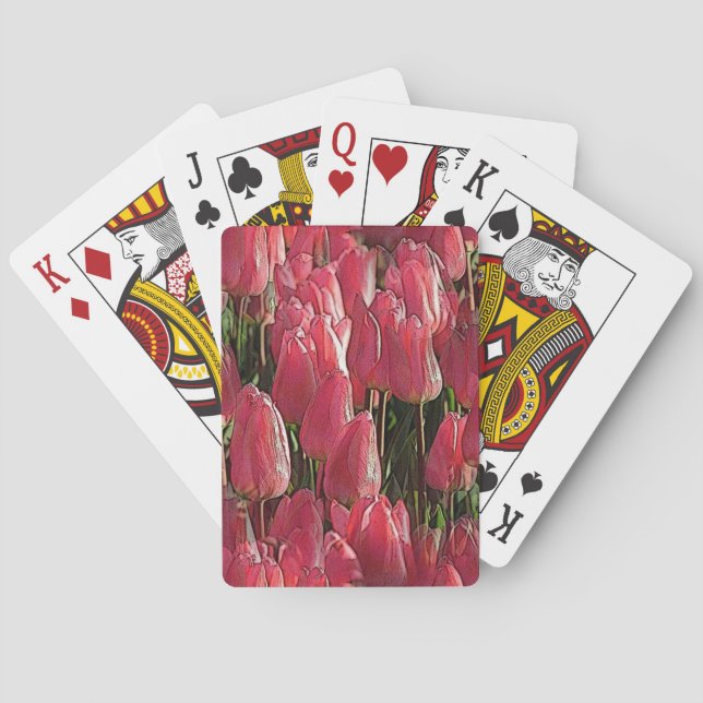 Pink Tulips Floral Playing Cards (Back)