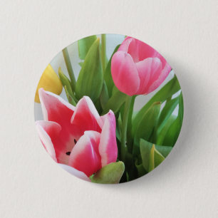 Pink Tulips, Floral Spring Bouquet, Flowers 6 Cm Round Badge