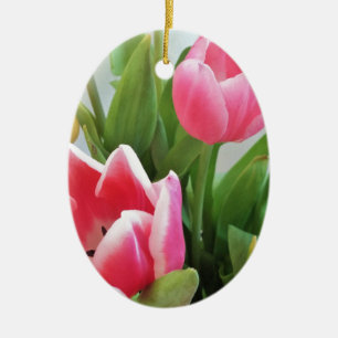 Pink Tulips, Floral Spring Bouquet, Flowers Ceramic Tree Decoration
