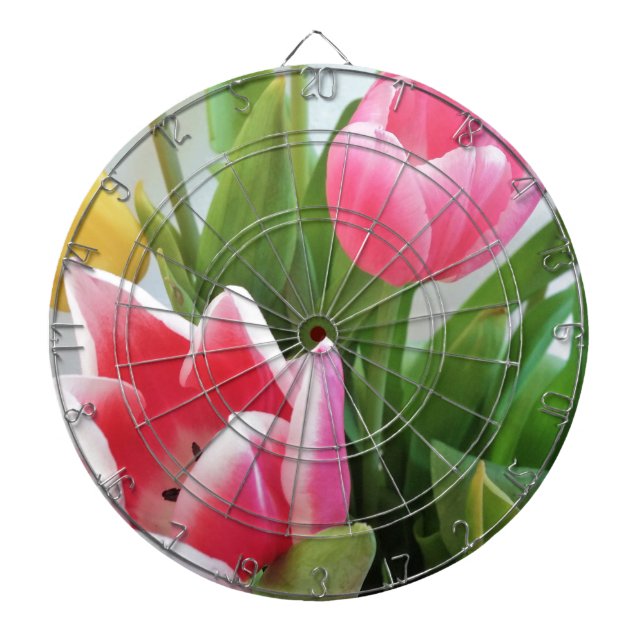 Pink Tulips, Floral Spring Bouquet, Flowers Dartboard (Front)