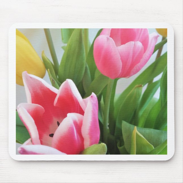Pink Tulips, Floral Spring Bouquet, Flowers Mouse Pad (Front)