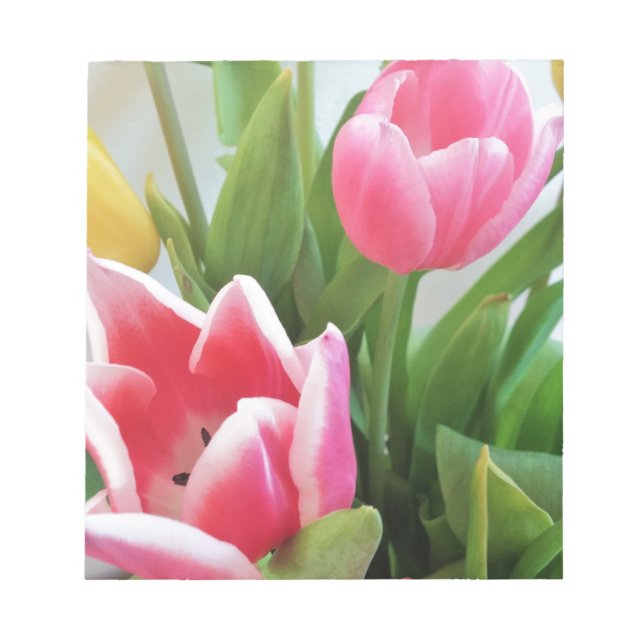 Pink Tulips, Floral Spring Bouquet, Flowers Notepad (Front)