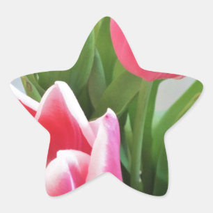Pink Tulips, Floral Spring Bouquet, Flowers Star Sticker