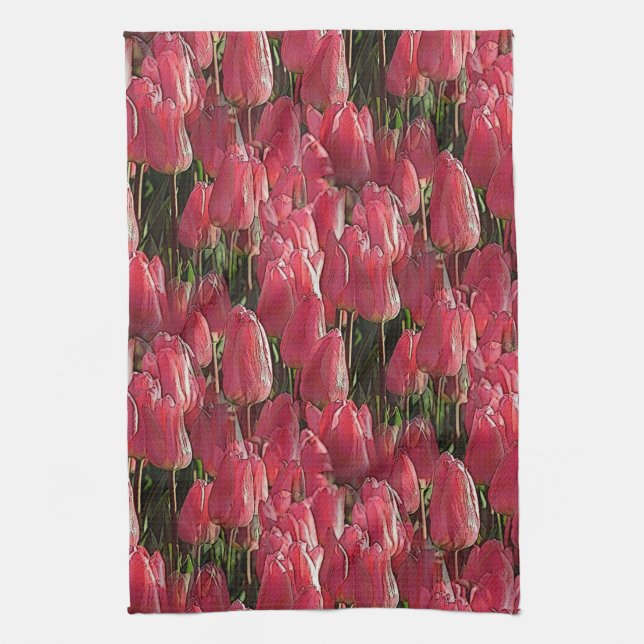 Pink Tulips Floral Tea Towel (Vertical)