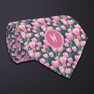Pink Tulips Floral Tie
