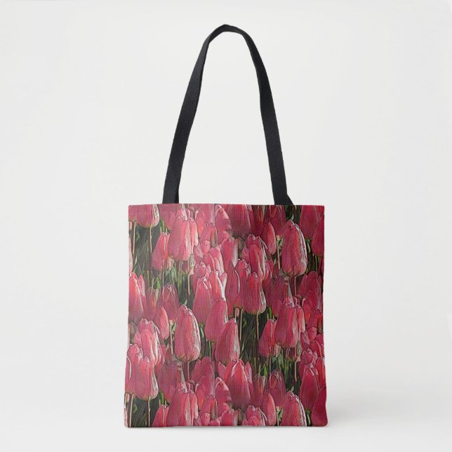 Pink Tulips Floral Tote Bag (Front)