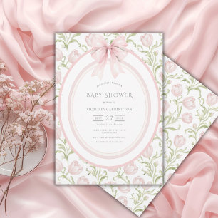 Pink Tulips Floral Vintage Baby Shower Invitation