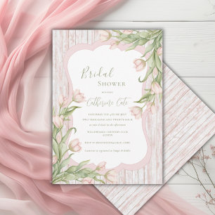 Pink Tulips Floral Vintage Rustic Bridal Shower  Invitation