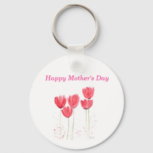 Pink Tulips floral watercolor elegant Mum Keychain