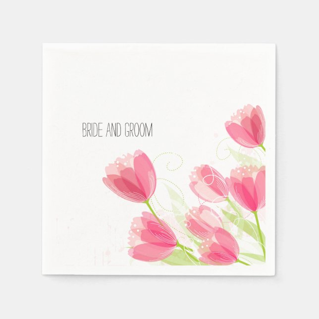 Pink Tulips Floral Wedding Napkin (Front)