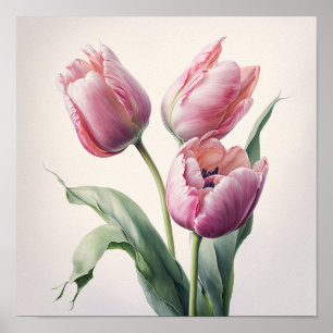 Pink Tulips Flower Art Print Poster