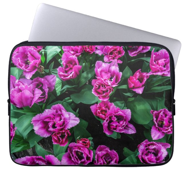 Pink tulips flowers laptop sleeve (Front)