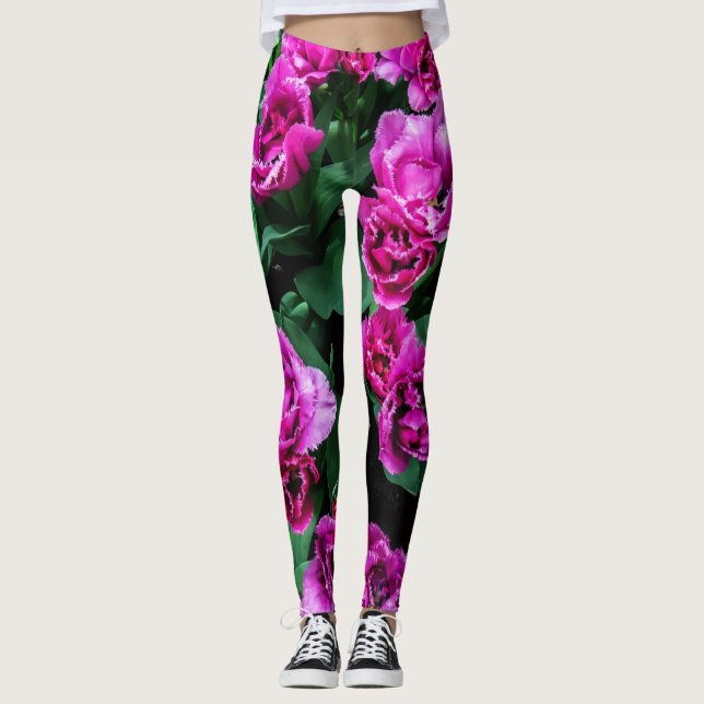 Pink tulips flowers leggings (Front)
