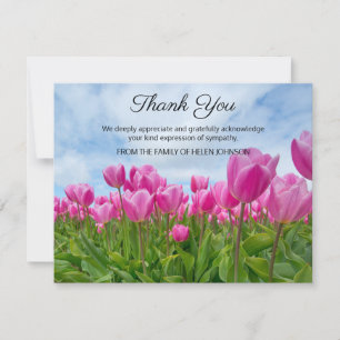 Pink Tulips Funeral Thank You Note Card