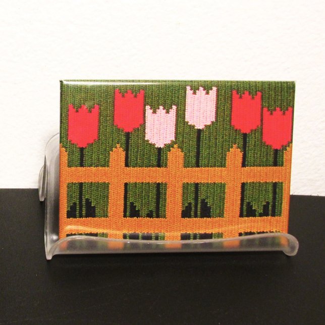 Pink Tulips Green Garden Artisan Crochet Print     Magnet (Creator Uploaded)