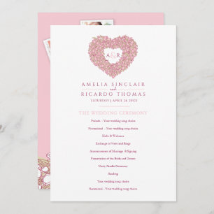 Pink tulips heart love story ceremony wedding programme