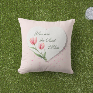 Pink Tulips Heart Mother's Day Gift Cushion
