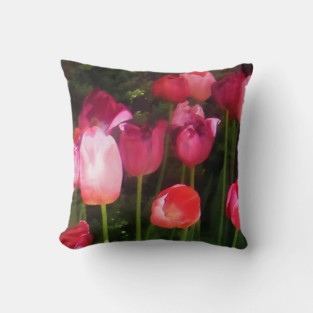 Pink Tulips in Garden Cushion (Front)