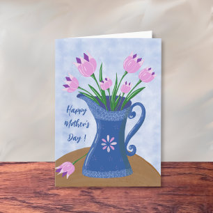 Pink tulips In Jug Mother's Day Greeting Card