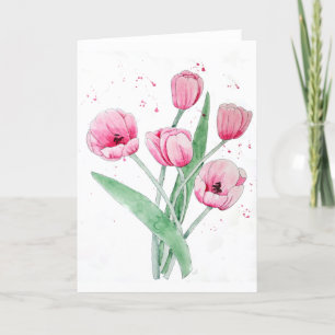Pink Tulips in Watercolors Thank You Card