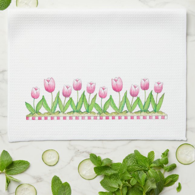 Pink Tulips - Kitchen Towel (Folded)