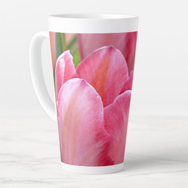 Pink Tulips Latte Mug (Left Angle)