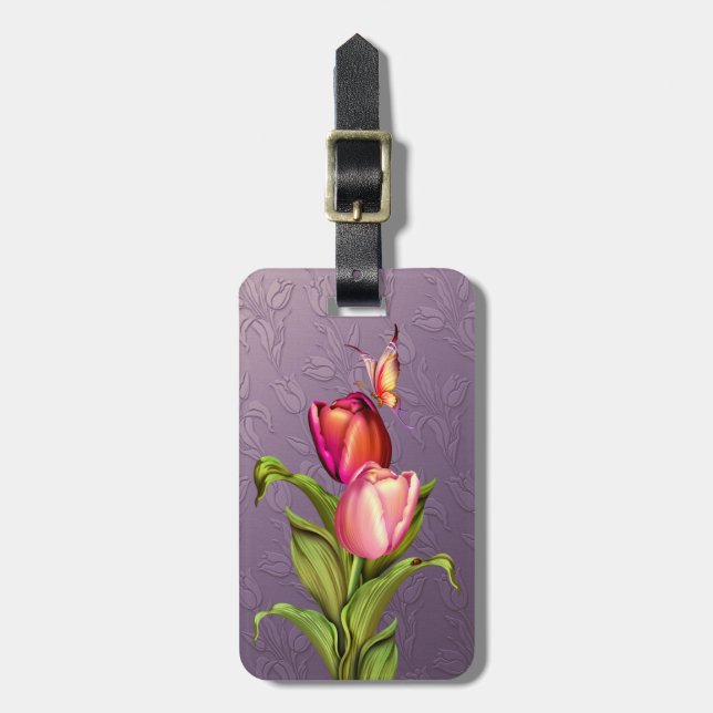 Pink Tulips Luggage Tag (Front Vertical)