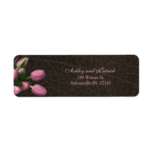 Pink Tulips on Leather Background  Adress Label (Front)