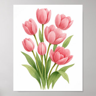Pink Tulips Painting Floral Wall Art decor