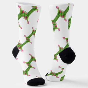 Pink tulips pattern socks